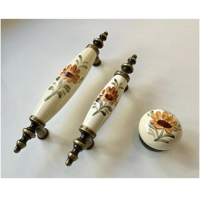 Cream Patterned Porcelain Knob & Pull – 64mm 96mm – Antique Gold, Silver, Gold Metal – Drawer, Cabinet, Dresser, Bedroom, Bathroom Decor (k) Gold