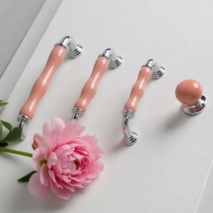 Tirador de porcelana para cajones y armarios de 96-128-160 mm, pomo metálico cromado/rosa, para cómoda, dormitorio, baño, tirador decorativo (p)