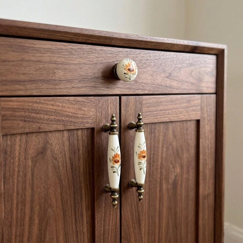 Cream Patterned Porcelain Knob & Pull – 64mm 96mm – Antique Gold, Silver, Gold Metal – Drawer, Cabinet, Dresser, Bedroom, Bathroom Decor (k) image 8