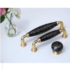 装飾的なゴールドとブラックの磁器製引き出し取っ手、キャビネットノブ、96～128mm、ドレッサー、バスルーム、ベッドルーム、子供部屋、リビングルーム、ボタン (k)