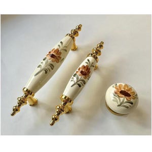 Cream Patterned Porcelain Knob & Pull – 64mm 96mm – Antique Gold, Silver, Gold Metal – Drawer, Cabinet, Dresser, Bedroom, Bathroom Decor (k) Black