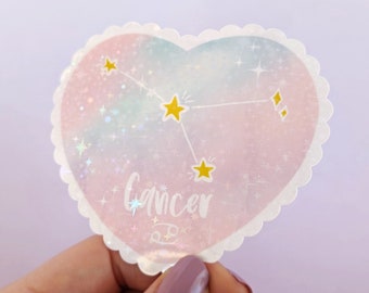 Cancer Zodiac Kawaii Heart Sticker | Holographic Laminated Water Resistant
