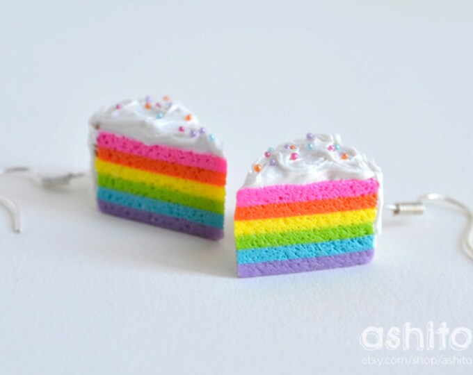 Rainbow Cake Slice Earrings Polymer Clay Etsy