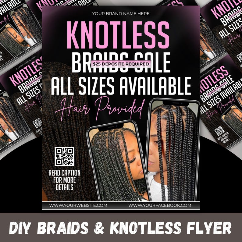 DIY Braids & Knotless Flyer Template, Special Deals Canva Editable, Knotless Braids Flyer Template Braids Pricelist, Canva Editable,