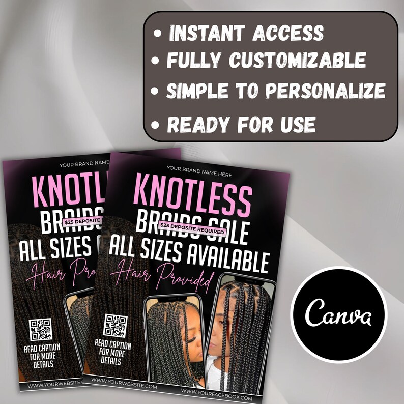 DIY Braids & Knotless Flyer Template, Special Deals Canva Editable, Knotless Braids Flyer Template Braids Pricelist, Canva Editable,