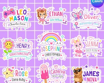 Editable school, labels in Canva, character outline, back to school, Canva Template, Digital Download,  Back to School Stickers
