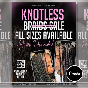DIY Braids & Knotless Flyer Template, Special Deals Canva Editable, Knotless Braids Flyer Template Braids Pricelist, Canva Editable,