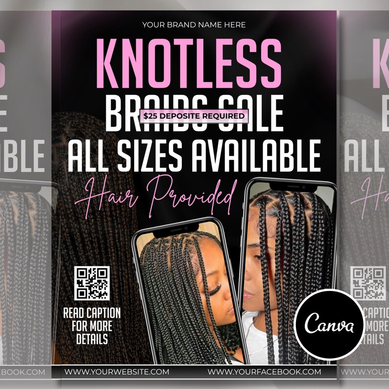 DIY Braids & Knotless Flyer Template, Special Deals Canva Editable, Knotless Braids Flyer Template Braids Pricelist, Canva Editable,