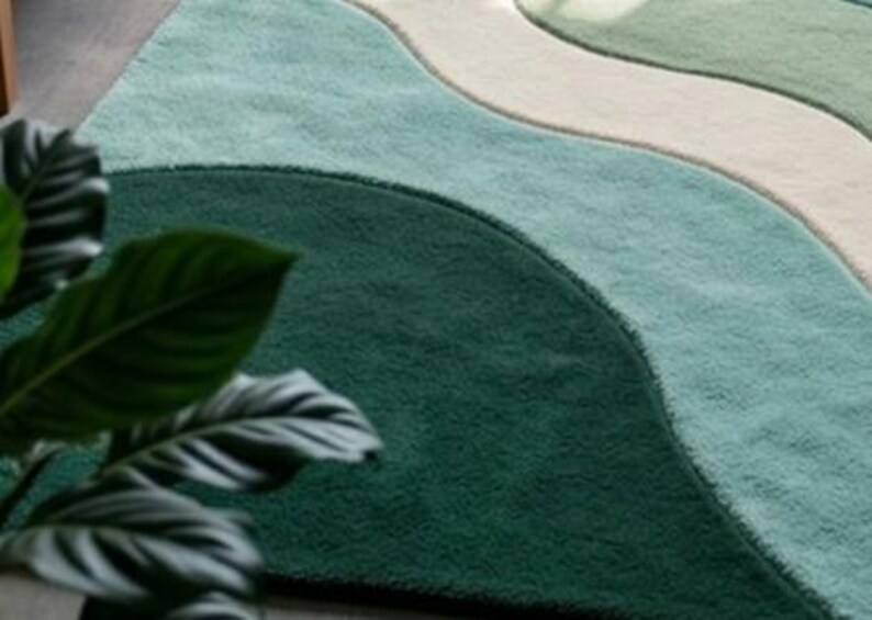 Hand Tufted Abstract Wave Green Area Rug Modern Contemporary Living ...