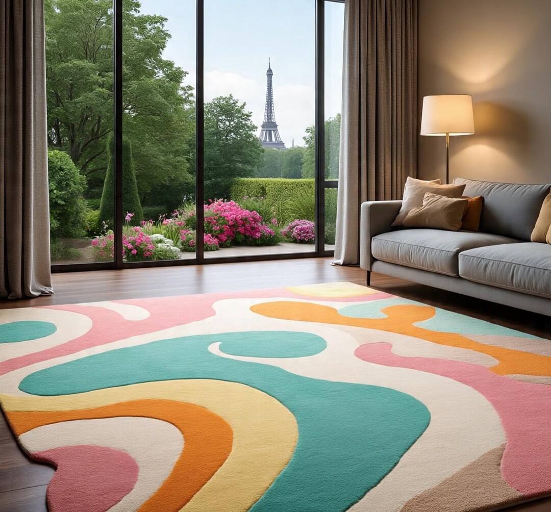 Hand Tufted Abstract Wave Pattern Pastel Multicolor Area Rug 8x10 Feet ...