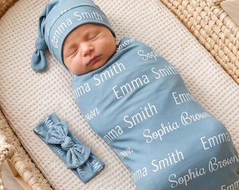 Personalisierte Baby-Wickeldecke, Wickelset mit individuellem Namen für Mädchen oder Jungen, Neugeborenen-Wickeldecke, Outfit für die Heimreise aus dem Krankenhaus, Namensbekanntgabe