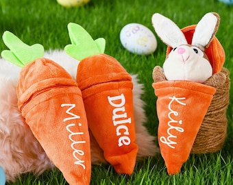 Personalized Reversible Carrot Plush Toy, Custom Plush Rabbit Keychain, Bunny Rabbit Keychain with Name, Cute Backpack Charm, Easter Gift