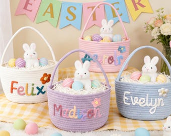 Cesta personalizada con nombre para niños, cesta de regalo de algodón con cuerda para bebé, cesta de algodón con nombre para Pascua, regalo para niños pequeños, regalo para baby shower, regalo de Pascua