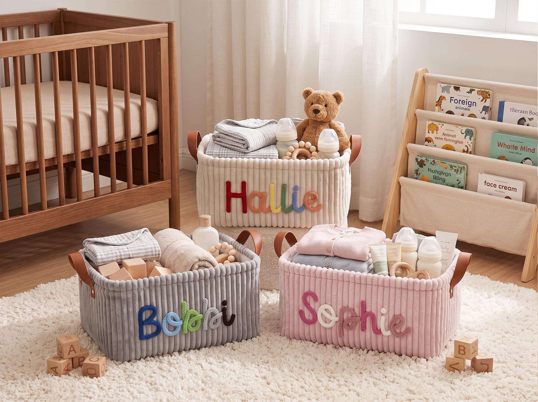 Personalized Baby Keepsake Basket, Custom Name Nursery Storage