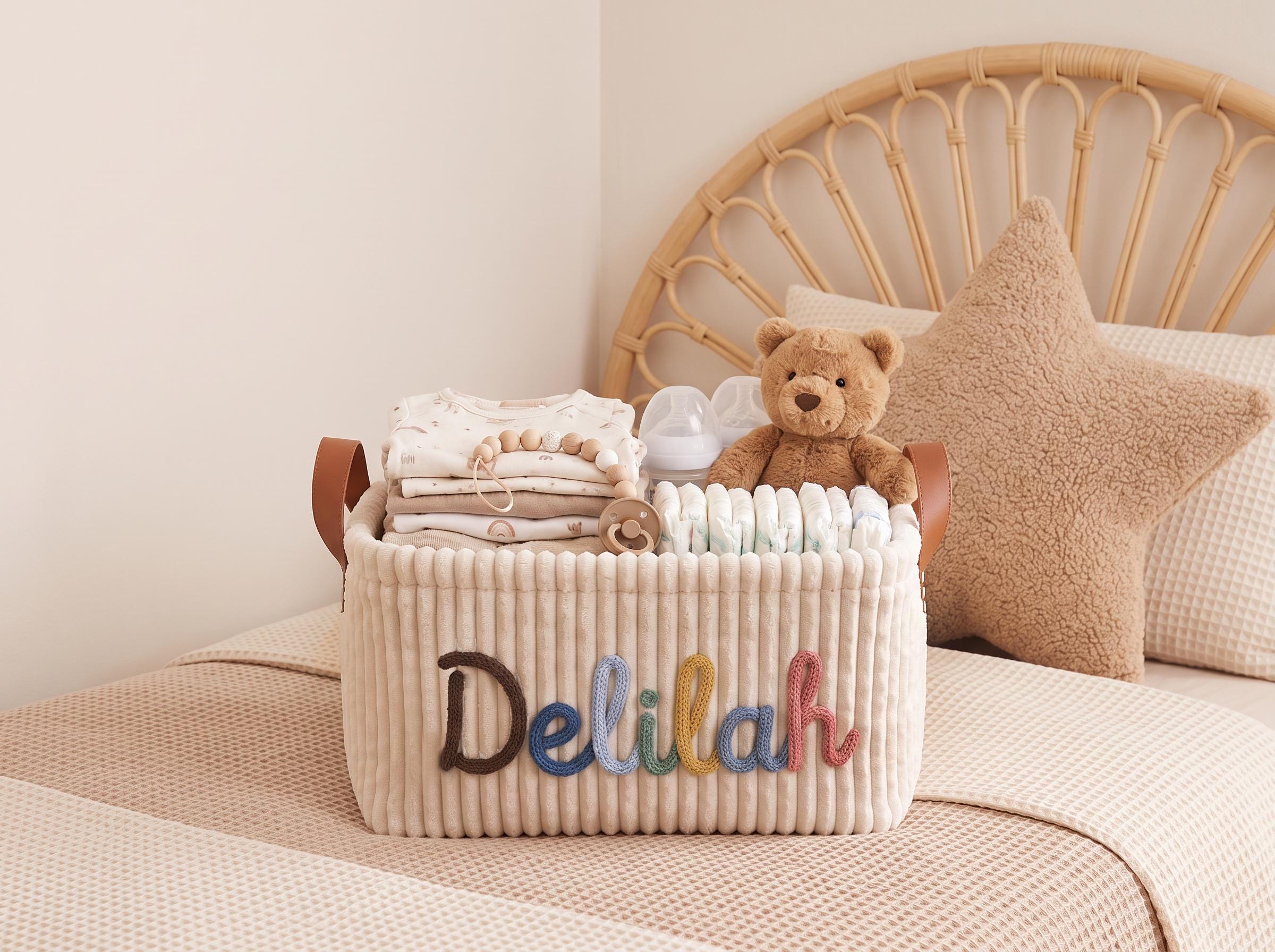 Personalized Baby Keepsake Basket, Custom Name Nursery Storage