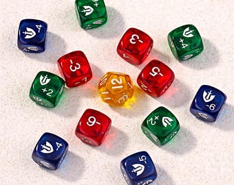 Riftbound Buff/Debuff dobbelstenenset (13 dobbelstenen) – Op maat gegraveerde acryl statusmarkers – Onofficieel TCG-spelaccessoire