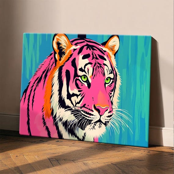 Pink Tiger Wall Art, Colorful Pop Art Animal Portrait, Modern Neon Wildlife Illustration, Bold Contemporary Decor, Gift for Tiger Lovers