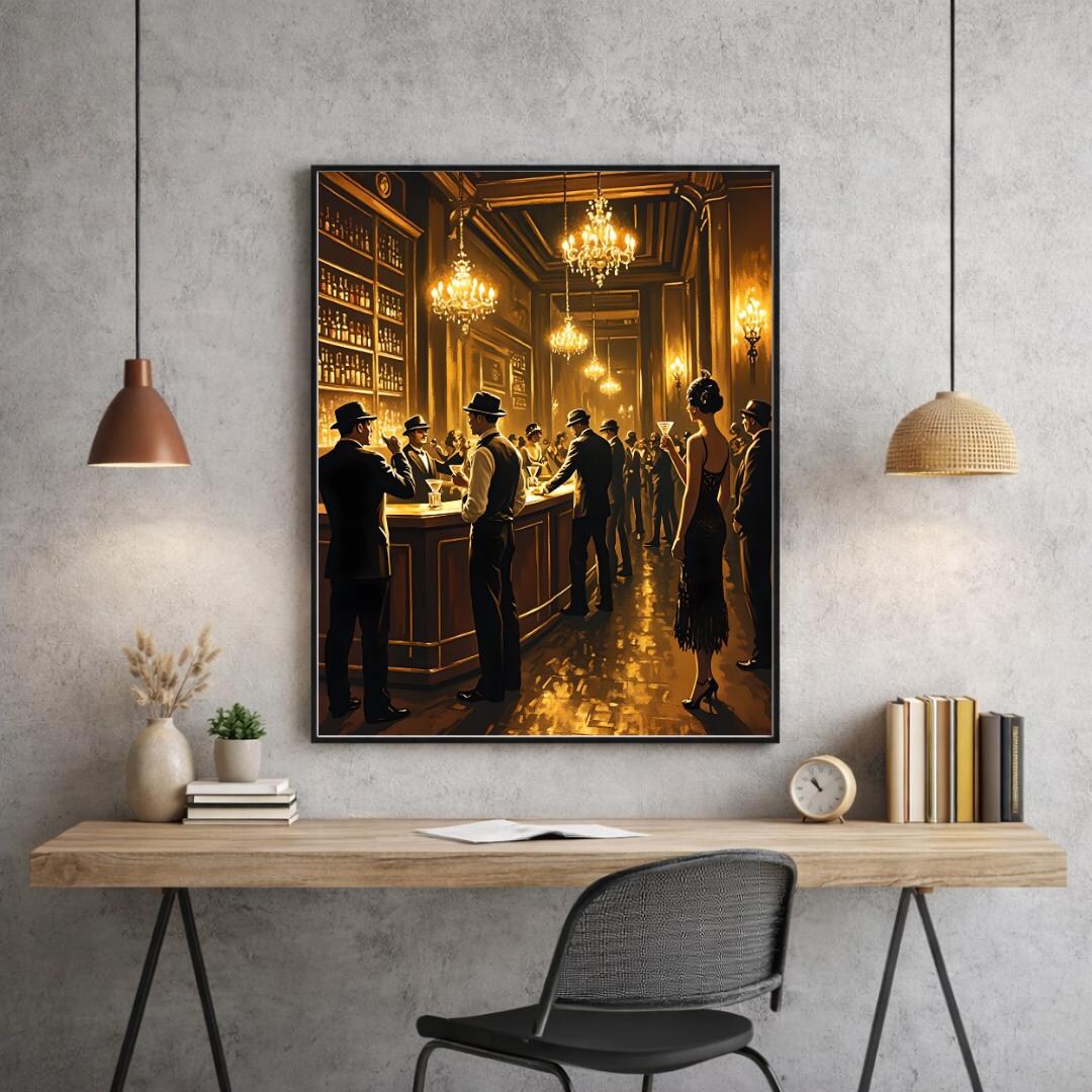Art Deco Bar Print, Roaring 1920s Cocktail Scene, Jazz Age Speakeasy ...