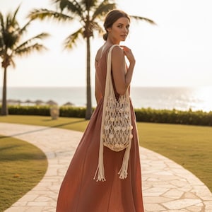 Boho Seashell Macrame Beach Bag, Handwoven Cotton Net Tote, Summer Shoulder Bag