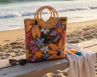 Haftowana torba słomkowa: kosmetyczka z kwiatowym cekinem, torba podróżna dla druhny