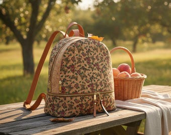 Zaino in sughero / Stampa etnica boho con motivo corteccia d'albero, vegano, da viaggio, per la scuola