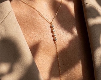 Y Lariat Necklace Gold 18K Minimalist • Layered Long Chain Drop Necklace • Elegant Dainty Jewelry Gift for Women Trendy Everyday Wear