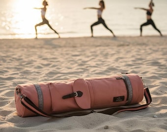 Waterproof Canvas Yoga Mat Bag, Printed Pilates Carrier, Aesthetic Fitness Tote, Yoga Gift for Her, Durable Gym Backpack, Yoga Mat Cover