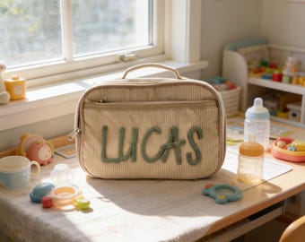 Personalized Kids Lunch Bag | Custom Name Lunchbox | Handmade Corduroy Picnic Bag | Back to School Lunch Bag | Insulated Toddler Bag