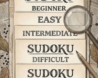 Libro de Sudokus imprimible / 5 niveles de dificultad: principiante a experto / Descarga digital en PDF / Paquete de Sudokus con soluciones