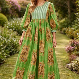 Sukienka midi w stylu boho, sukienka kimonowa z wzorem tygrysa, ubrania w paski, indyjski strój boho
