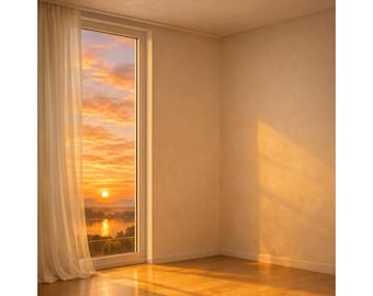 12 Sunset Window Prints, Golden Hour Wall Art, Cozy View (Digital Download)