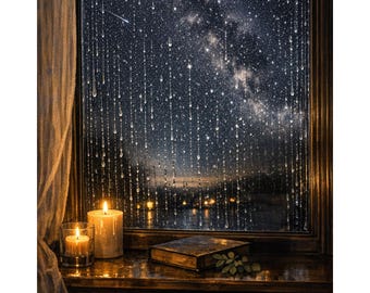 12 Rainy Night Window Prints, Cozy Interior Scene Wall Art (Digital Download)