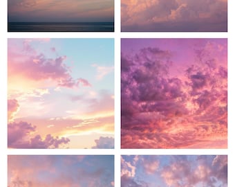 24 Dreamy Sunset Sky Backgrounds Bundle, Pastel Cloud Collection, Pink / Orange Sky PNGs, Digital Download for Canva, Instagram / Quotes