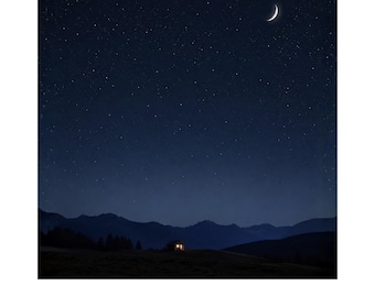 Quiet Night Sky Prints, Moonlit Forest Wall Art, Starry Night Landscape Set, Cozy Dark Blue Night Decor, Printable Digital Download