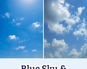 24 Blue Sky + White Clouds Backgrounds, Cloud Sky PNG Bundle, Nature Sky Collection, Digital Download for Canva, Social Media & Wallpapers