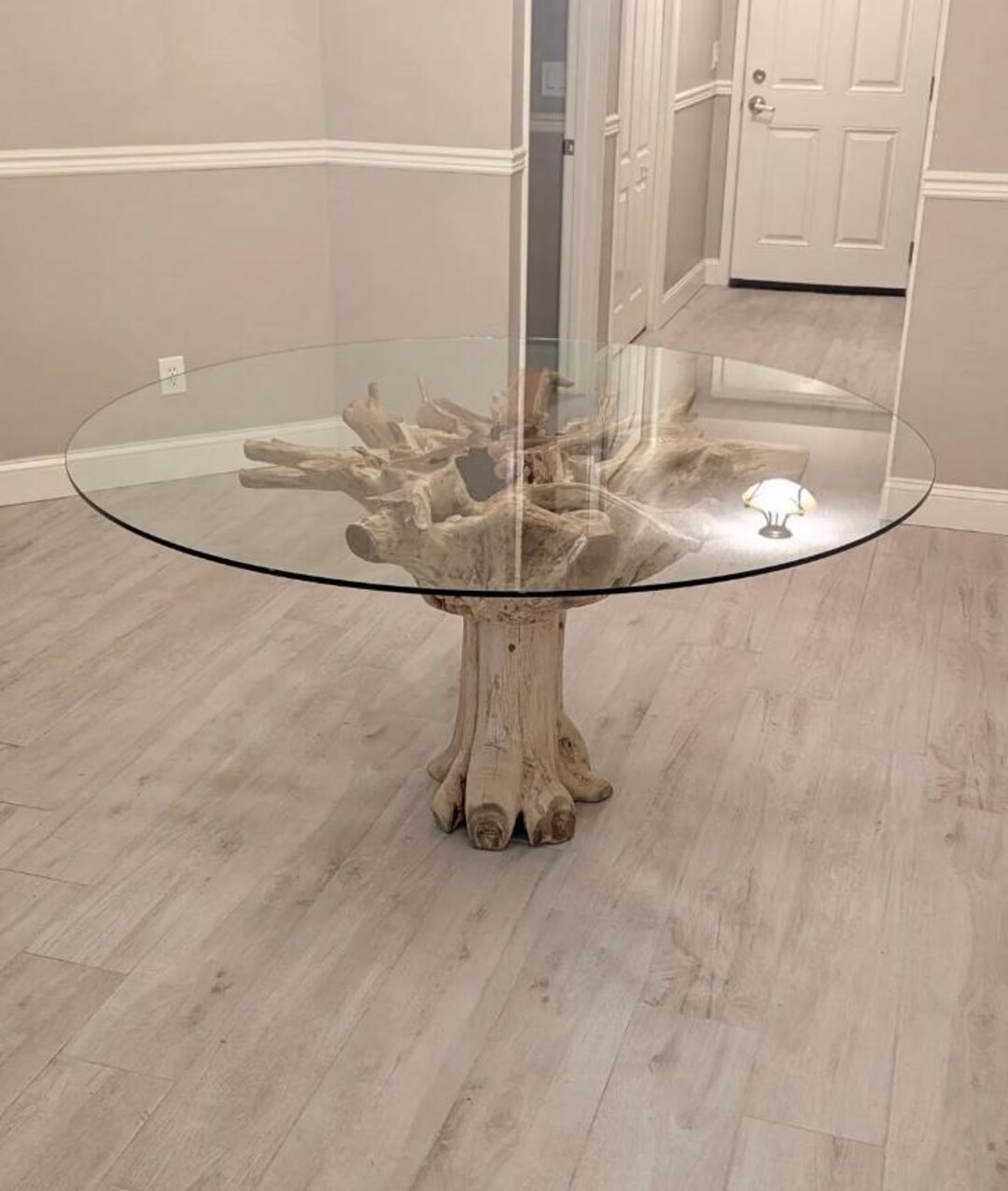 Teak Root Dining Table Round Glass Top Breakfast Nook Boho Coastal ...