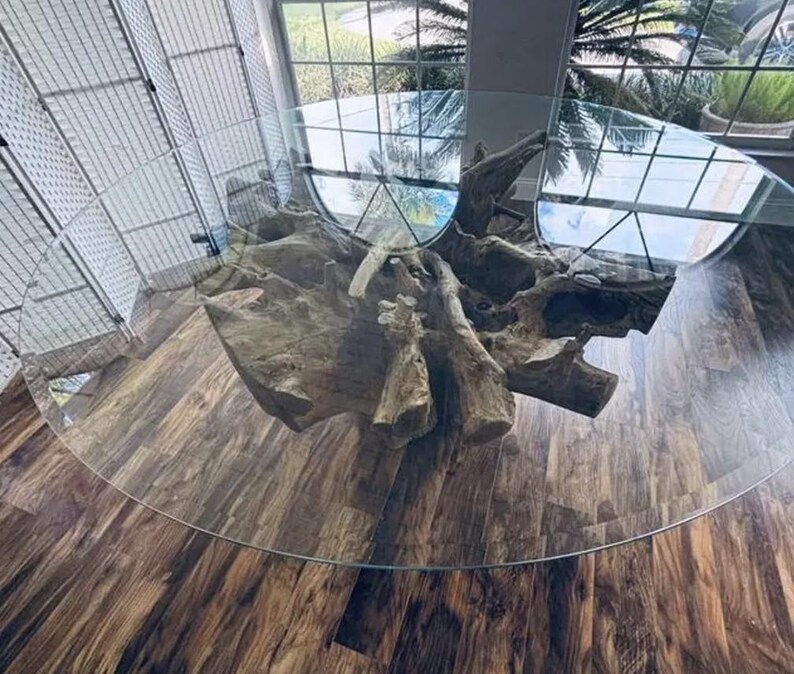 Teak Root Dining Table Round Glass Top Breakfast Nook Boho Coastal ...