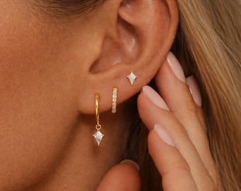 Minimalistische Hoop Ohrring Set, CZ Huggie Ohrringe, Knorpel Ohrstecker Set, zierliche Ohr Stack Set, zierlicher minimalistischer Schmuck Geschenk für sie