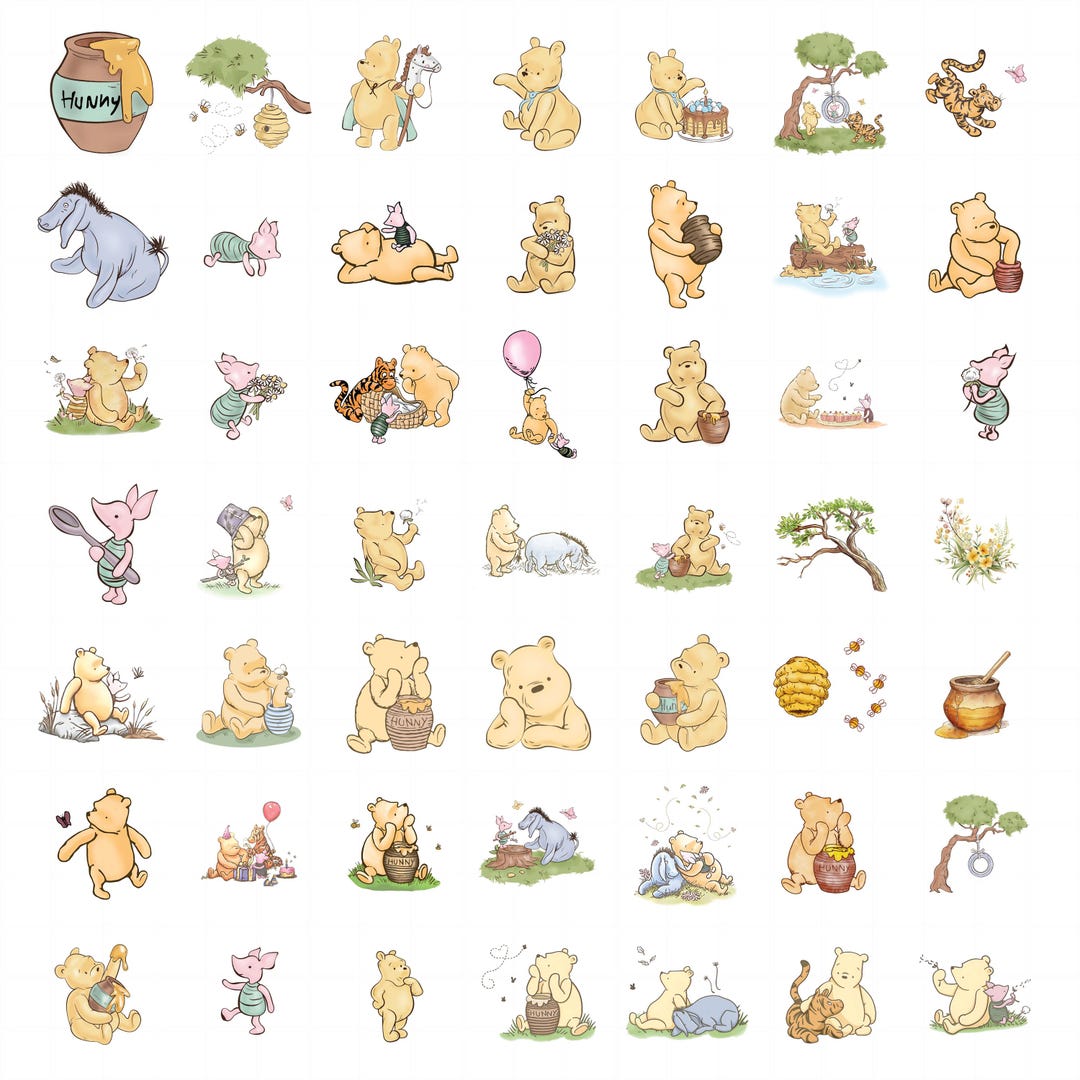 Classic Winnie The Pooh PNG SVG Clipart Bundle, Printable, Boy Birthday Instant Digital Do