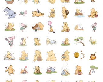 Paquete de imágenes prediseñadas PNG SVG clásicas de Winnie the Pooh, imprimibles, descarga digital instantánea para cumpleaños de niño, baby shower vintage de Pooh.