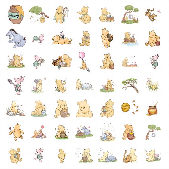Classic Winnie The Pooh PNG SVG Clipart Bundle, Printable, Boy Birthday Instant Digital Download, Vintage Pooh Baby Shower