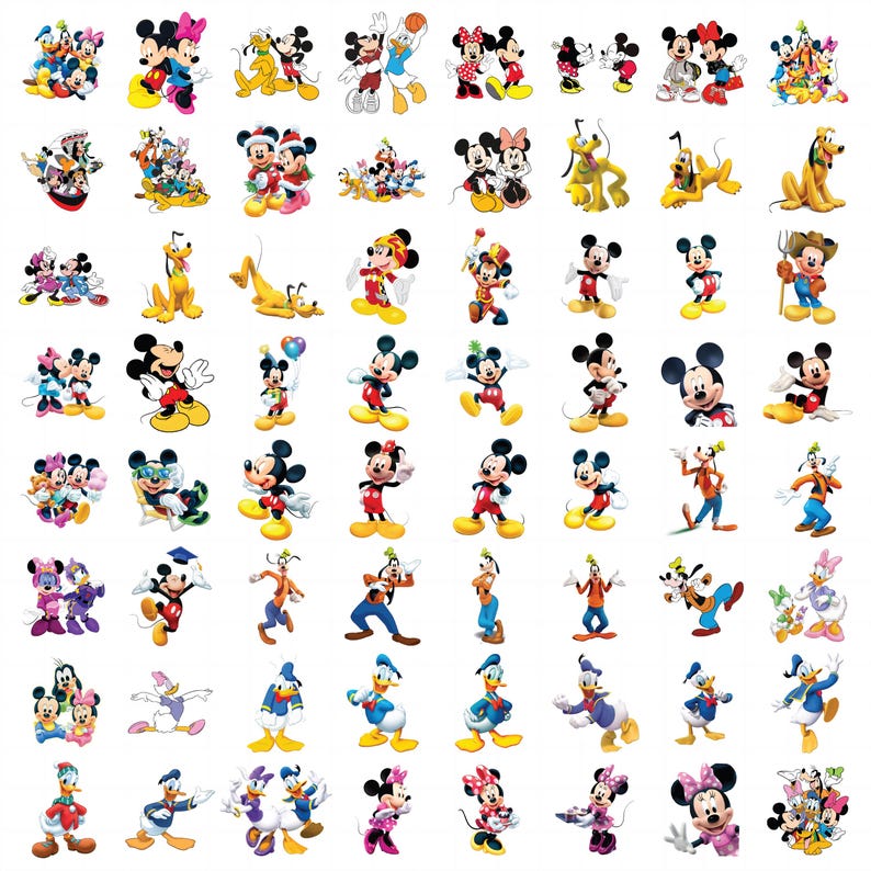 Puede incluir: Una colecci&oacute;n de pegatinas de personajes de dibujos animados coloridos con Mickey Mouse, Minnie Mouse, Donald Duck, Daisy Duck, Goofy y Pluto. Las pegatinas muestran varias poses y atuendos de los personajes de Disney.