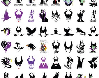 May include: A collection of various black, purple, and green graphic designs featuring characters and symbols. The designs include silhouettes of horns, dragons, and the text "VACAY MODE", "BAD BITCH", "MALEFICENT", and "Just call me Queen".