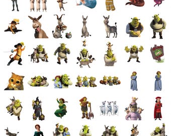 Imágenes prediseñadas de Shrek, paquete de imágenes PNG de Shrek, archivos digitales para cumpleaños de Shrek con Burro, Fiona, alfabetos y números de Shrek, adornos para pasteles de Shrek