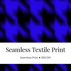 Könnte beinhalten: Nahtloser Textildruck mit einem sich wiederholenden Muster aus verschwommenen blauen Formen auf schwarzem Hintergrund. Der Text "Seamless Textile Print" und "Seamless Print 300 DPI" ist enthalten.