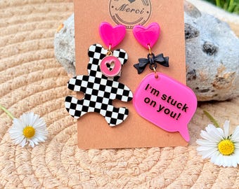 Asymmetrische oorbellen met teddybeermotief