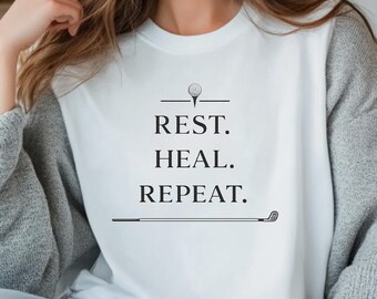 Golf Recovery Shirt, Rest Heal Repeat Tee, Funny Golfer Gift, Minimalist Golf Club Graphic, Post Surgery Golf Shirt