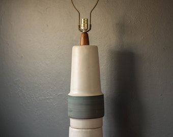 Mid Century Double Stacked Stoneware Pottery Lamp by Martz