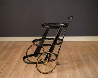 Vintage Italian Three-Tier Lacquered Black Bar Cart by Aldo Tura