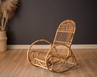 Vintage Sculptural Franco Albini Style High Back Bamboo Rocking Chair